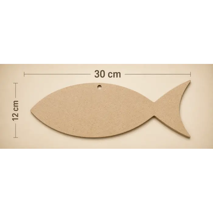 30x12 cm Boyanabilir Balık Ahşap Boyama Objesi | Ham MDF Duvar Süsü