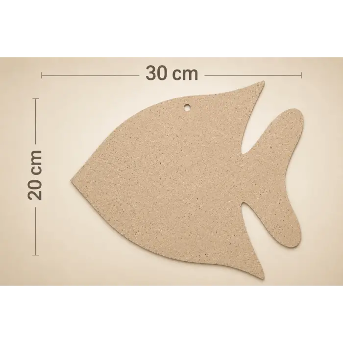 30x20 cm Boyanabilir Balık Ahşap Boyama Objesi | Ham MDF Duvar Süsü