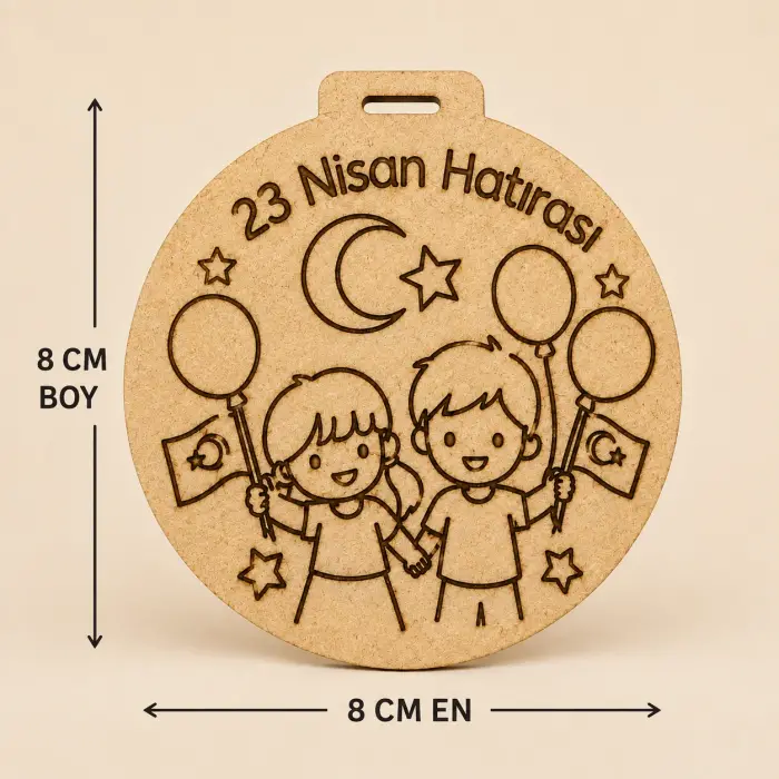 8 cm 23 Nisan Hatırası Boyanabilir Ham MDF Madalyon – Okul Etkinliği