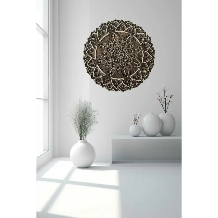 Ahşap Dekoratif Floral Mandala Duvar Dekorasyonu (40 cm)