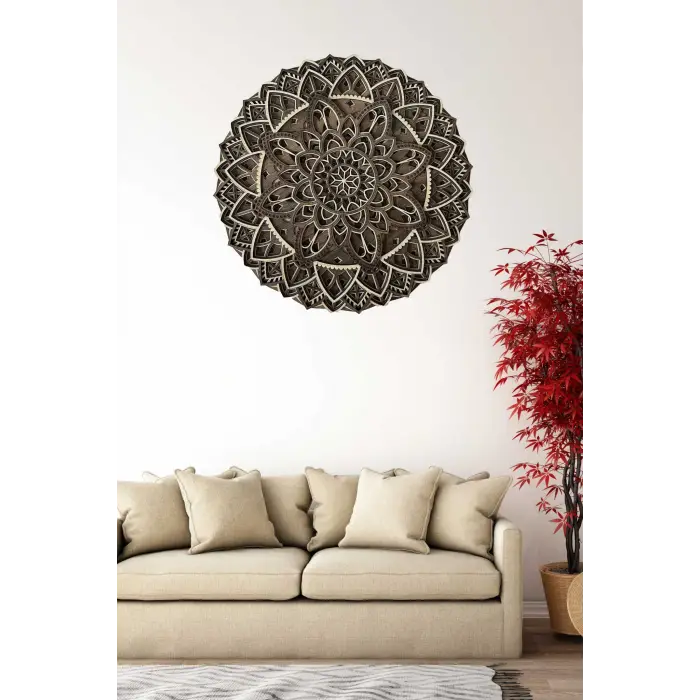 Ahşap Dekoratif Floral Mandala Duvar Dekorasyonu (40 cm)