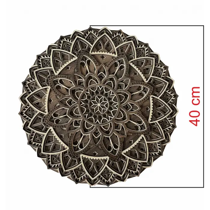 Ahşap Dekoratif Floral Mandala Duvar Dekorasyonu (40 cm)