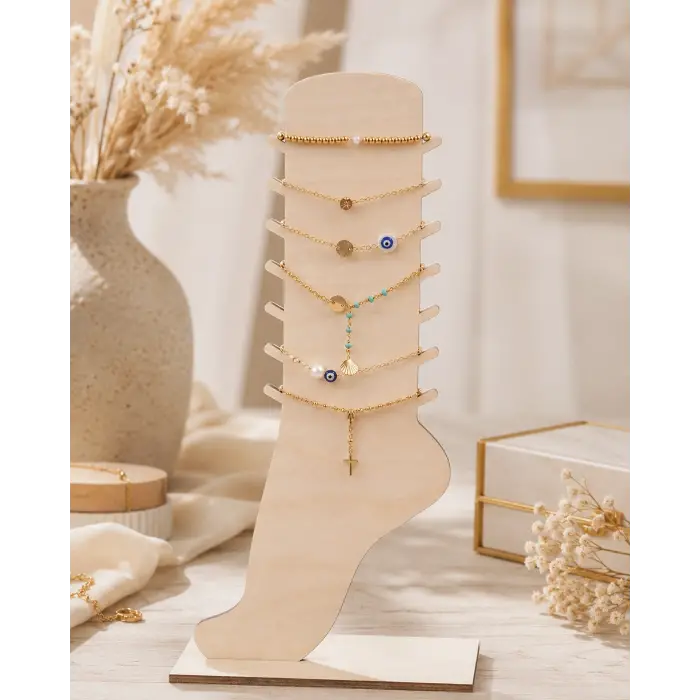 Ahşap Halhal Sergileme Standı 30×12 cm – 3 mm MDF Takı Organizeri