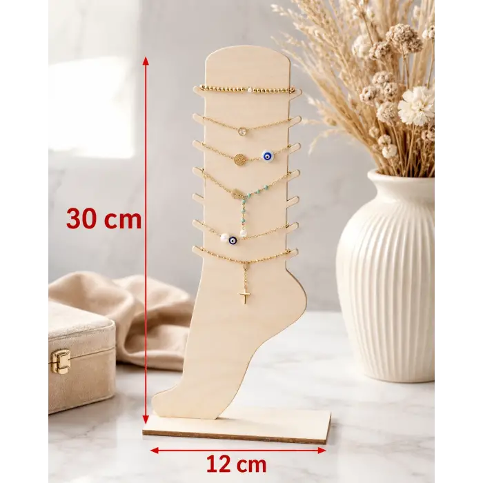 Ahşap Halhal Sergileme Standı 30×12 cm – 3 mm MDF Takı Organizeri