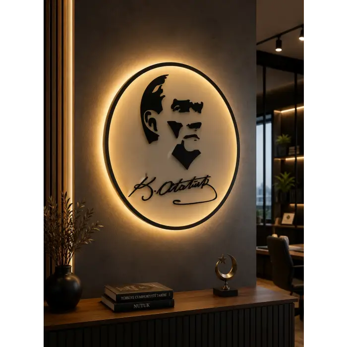 Atatürk Led Işıklı Pleksi Tablo | Dekoratif Duvar Tabelası ve Ofis Dekoru
