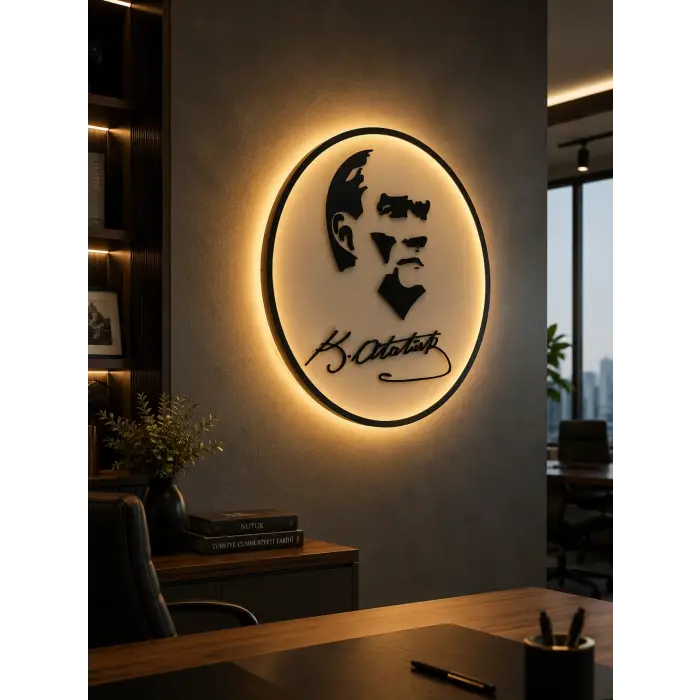 Atatürk Led Işıklı Pleksi Tablo | Dekoratif Duvar Tabelası ve Ofis Dekoru