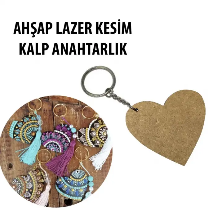 Boyanabilir Ahşap Kalp Anahtarlık lazer kesim