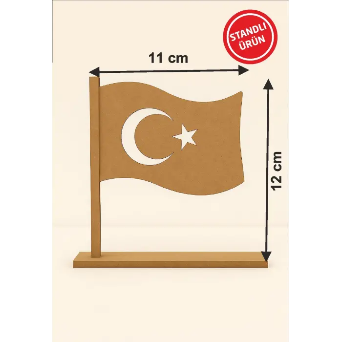 Boyanabilir Türk Bayrağı Standlı Ahşap Oyuncak Etkinlik Aktivite 1 Ad
