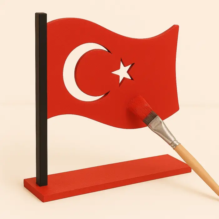 Boyanabilir Türk Bayrağı Standlı Ahşap Oyuncak Etkinlik Aktivite 1 Ad