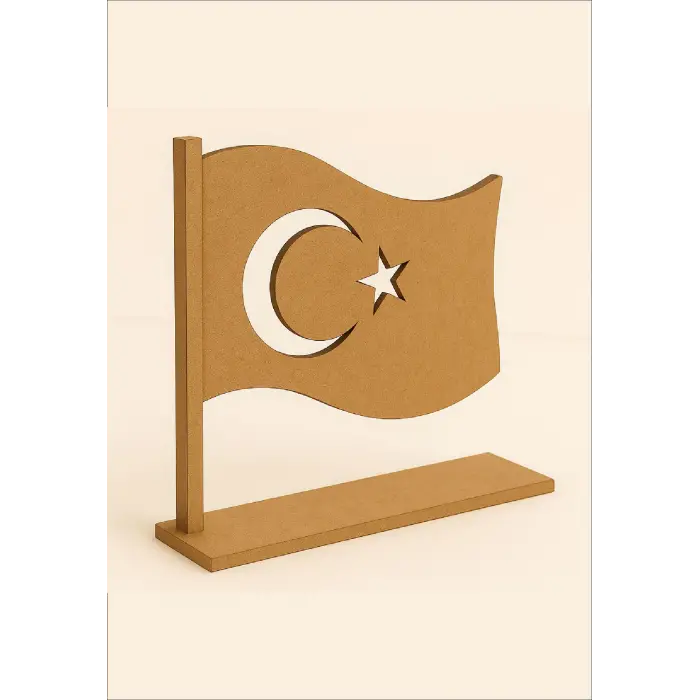 Boyanabilir Türk Bayrağı Standlı Ahşap Oyuncak Etkinlik Aktivite 1 Ad
