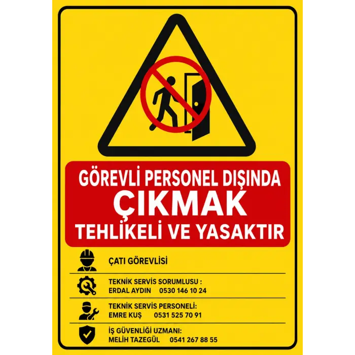Çatı Uyarı Levhası – Görevli Personel Dışında Çıkmak Tehlikeli ve Yasaktır