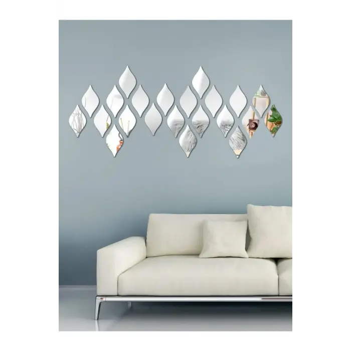 Dekoratif Su Damlası Ayna Pleksi Gümüş Aynalı Duvar Dekoru (6x10cm) 12li Paket