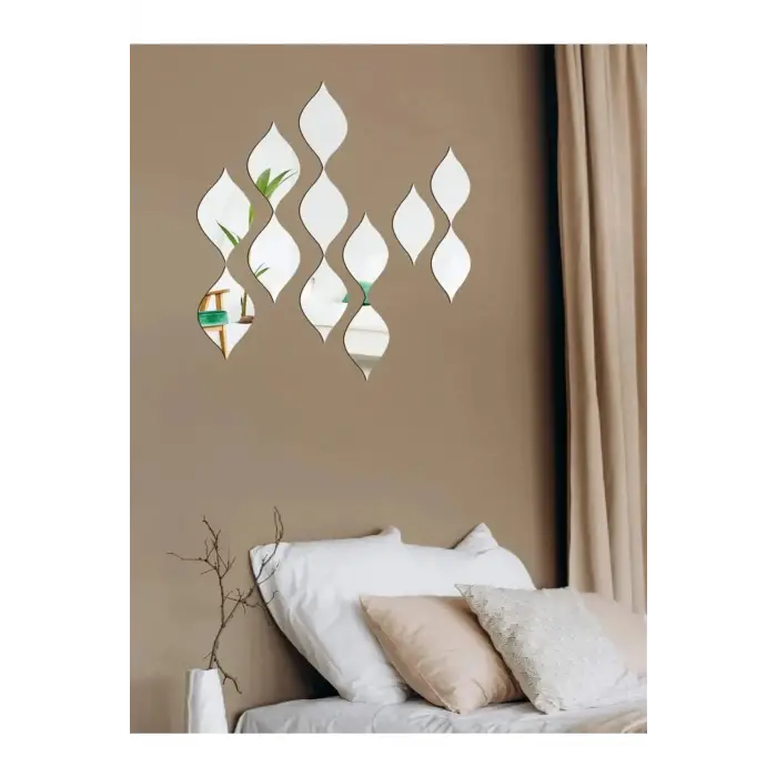 Dekoratif Su Damlası Ayna Pleksi Gümüş Aynalı Duvar Dekoru (6x10cm) 12li Paket