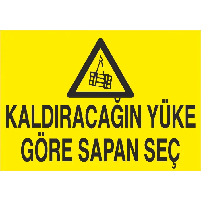 Kaldıracağın Yüke Göre Sapan Seç İş Güvenliği Uyarı Levhası