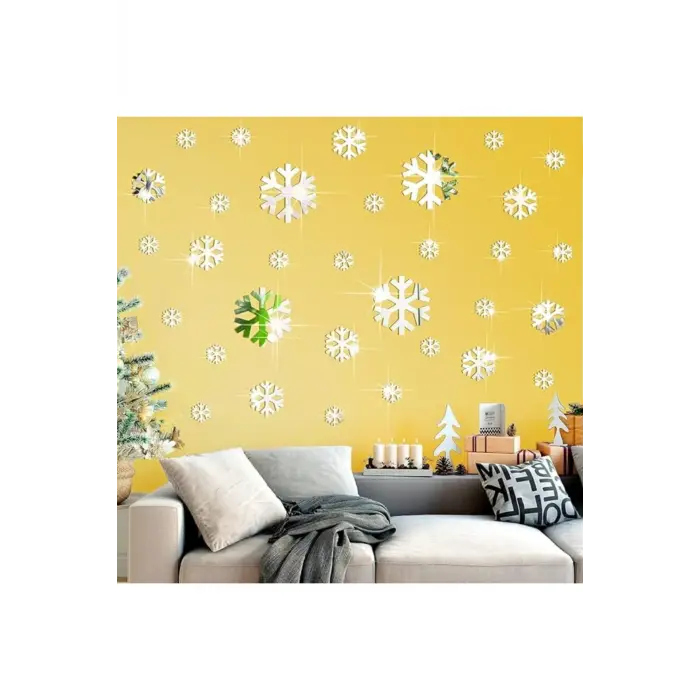 Kar Tanesi Yılbaşı Happy New Year Duvar Dekoru | 30 Parça Ürün | 1MM Yapışkanlı Pleksi Ayna
