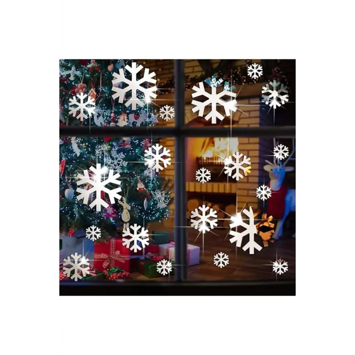 Kar Tanesi Yılbaşı Happy New Year Duvar Dekoru | 30 Parça Ürün | 1MM Yapışkanlı Pleksi Ayna