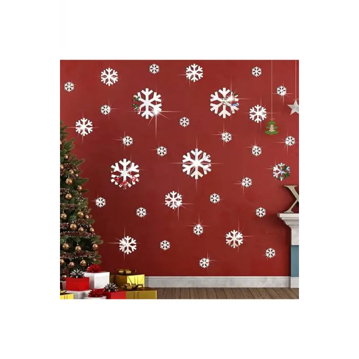 Kar Tanesi Yılbaşı Happy New Year Duvar Dekoru | 30 Parça Ürün | 1MM Yapışkanlı Pleksi Ayna