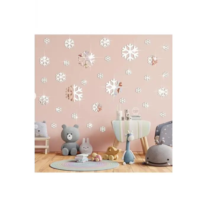 Kar Tanesi Yılbaşı Happy New Year Duvar Dekoru | 30 Parça Ürün | 1MM Yapışkanlı Pleksi Ayna