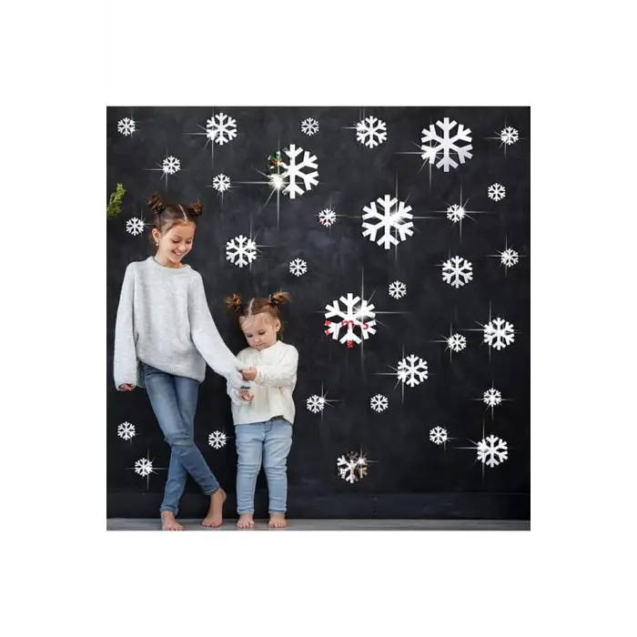Kar Tanesi Yılbaşı Happy New Year Duvar Dekoru | 30 Parça Ürün | 1MM Yapışkanlı Pleksi Ayna
