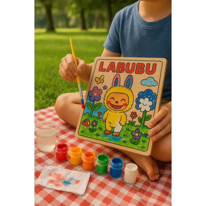 Labubu Karakteri Ahşap Boyama 25x25 cm – Okul Öncesi DIY Etkinlik ve Sanat Aktivitesi