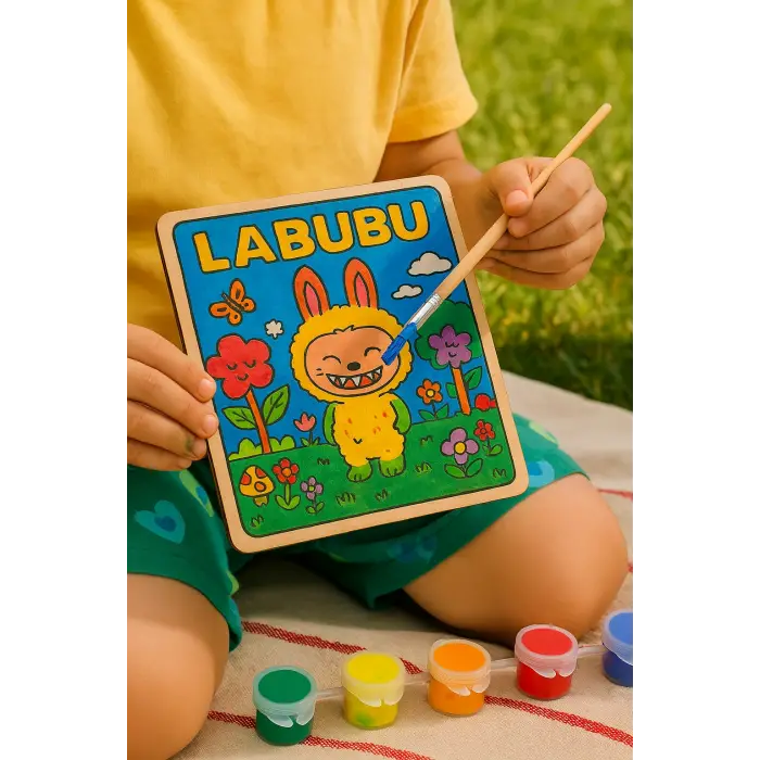Labubu Karakteri Ahşap Boyama 25x25 cm – Okul Öncesi DIY Etkinlik ve Sanat Aktivitesi
