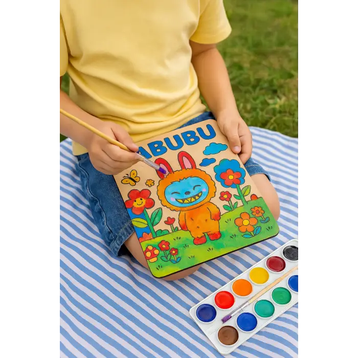 Labubu Karakteri Ahşap Boyama 25x25 cm – Okul Öncesi DIY Etkinlik ve Sanat Aktivitesi