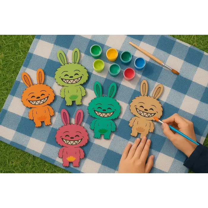 Labubu Karakteri Ahşap Boyama – Okul Öncesi DIY Etkinlik ve Sanat Aktivitesi