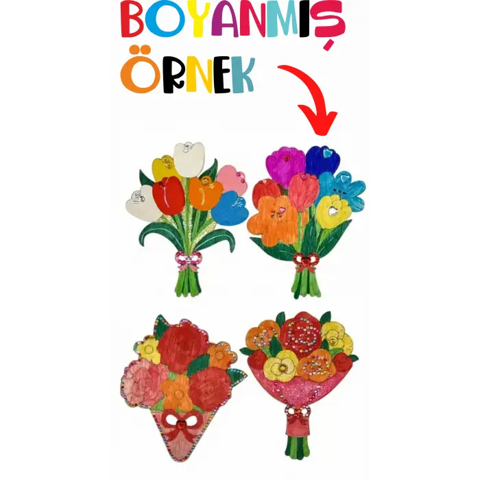 Lale Buketleri 4lü Set Ahşap Boyama Oyuncak Aktivite Etkinlik Sanat
