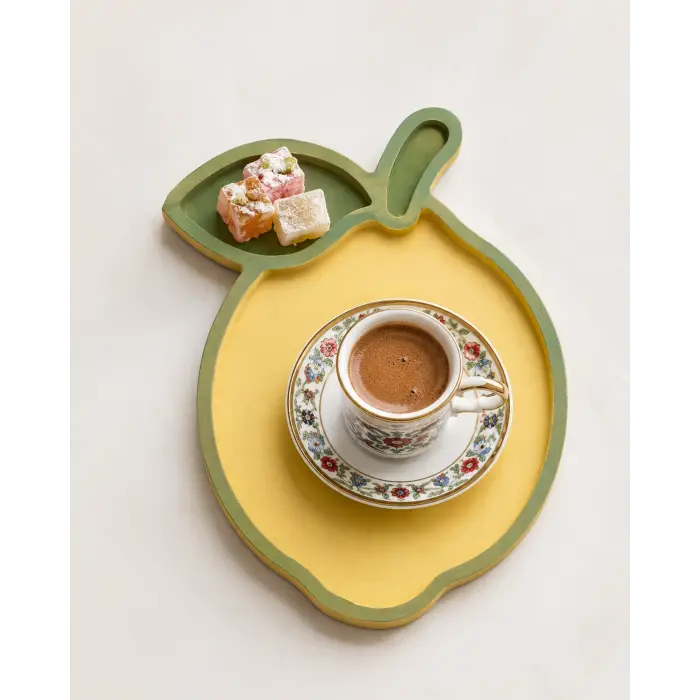 Limon Şeklinde Boyanabilir Ham MDF Dekoratif Sunum Kahve Tepsisi 15x10 cm