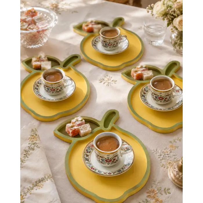 Limon Şeklinde Boyanabilir Ham MDF Dekoratif Sunum Kahve Tepsisi 15x10 cm