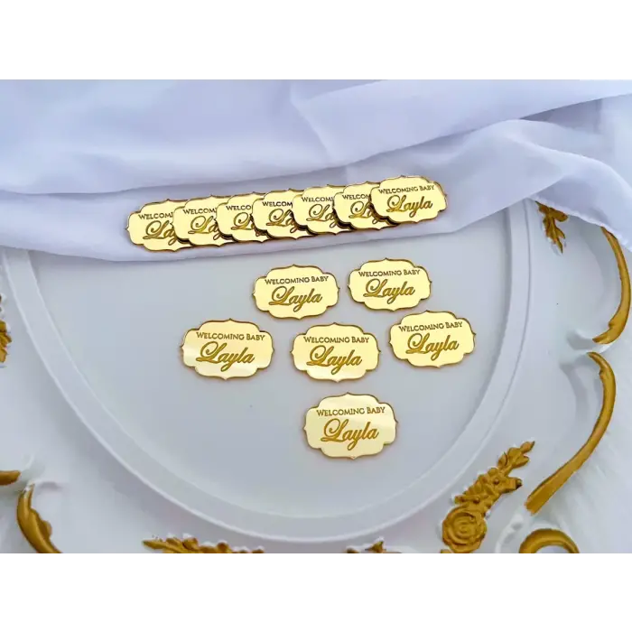 Özel Tasarım Gold Pleksi Düğün, Nişan ve Bebek Nikah Şekeri Pleksi