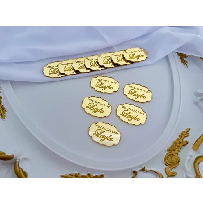 Özel Tasarım Gold Pleksi Düğün, Nişan ve Bebek Nikah Şekeri Pleksi