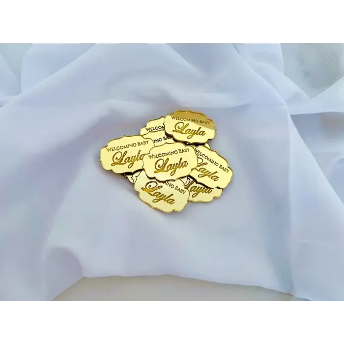 Özel Tasarım Gold Pleksi Düğün, Nişan ve Bebek Nikah Şekeri Pleksi
