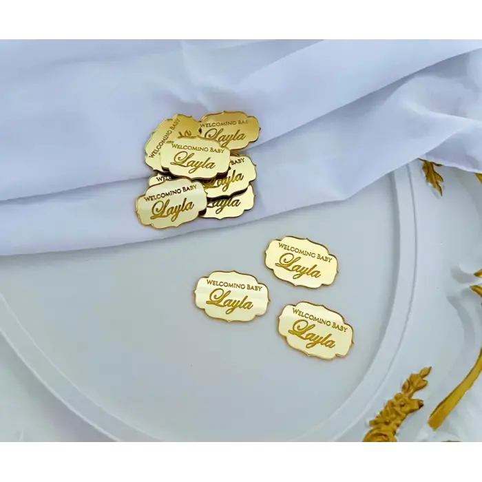 Özel Tasarım Gold Pleksi Düğün, Nişan ve Bebek Nikah Şekeri Pleksi