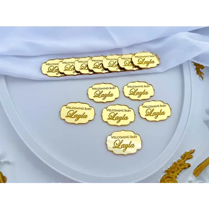 Özel Tasarım Gold Pleksi Düğün, Nişan ve Bebek Nikah Şekeri Pleksi