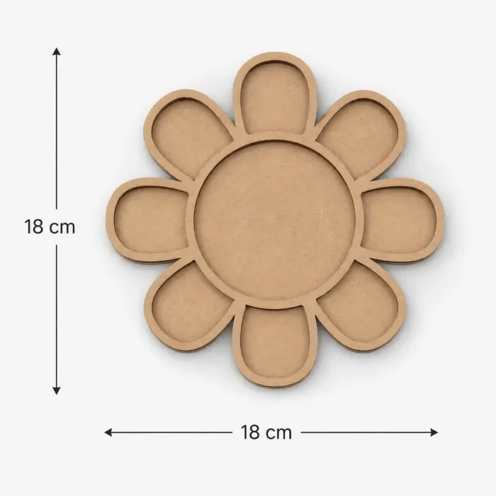 Papatya Şeklinde Boyanabilir Ham MDF Tepsi 18x18 cm – Mozaik Etkinliği ve Kahve Sunumluğu