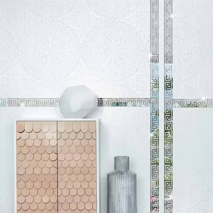 Pleksi Süs Akrilik Ayna Gümüş Motif Desenli Duvar Tavan Süsü Ev Dekorasyonu mdl2