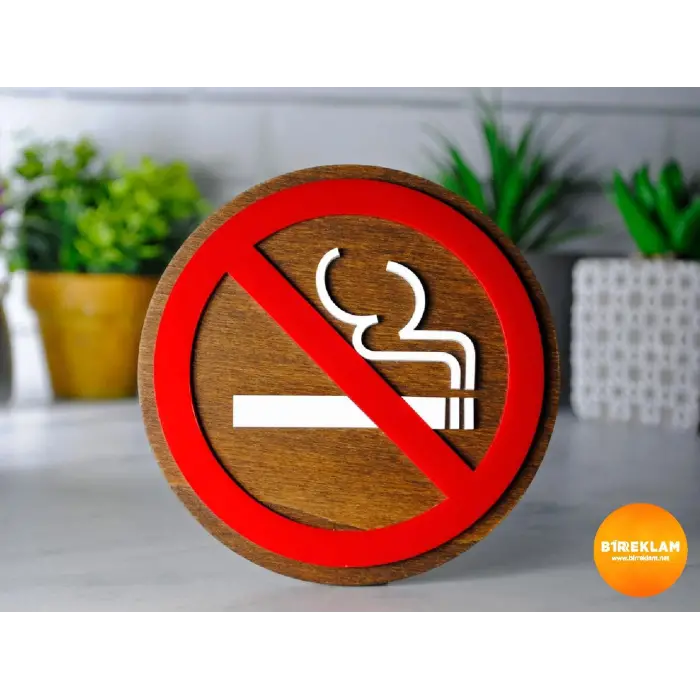 Premium Ahşap Pleksi Sigara İçilmez Tabelası 15 cm | Vidasız Montajlı Dekoratif Levha