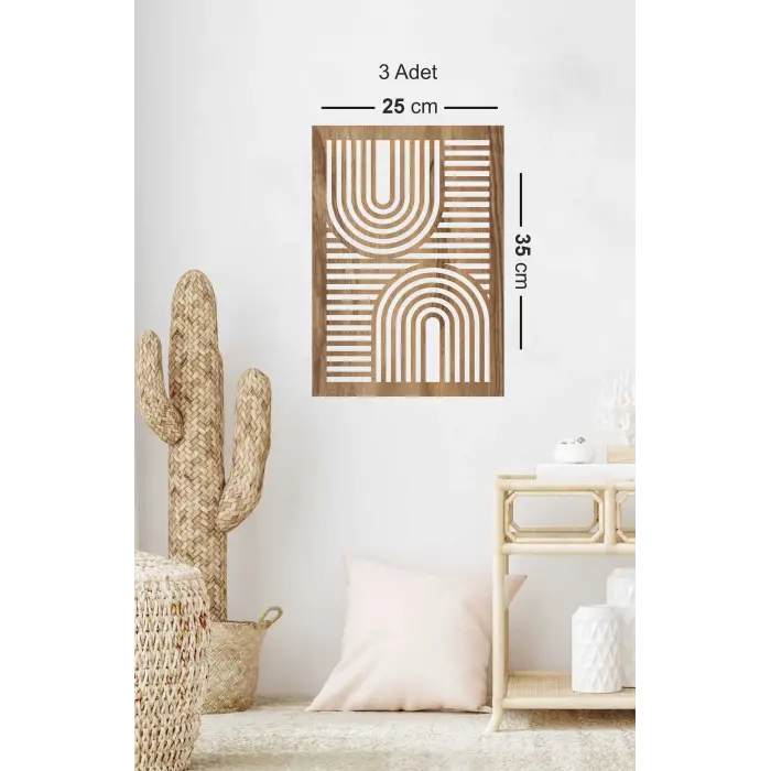 Rustik Boho Tarzı 3lü Ahşap Duvar Dekoru, Modern Ahşap Sanatı, Soyut Ahşap Bohem Ev Dekorasyonu