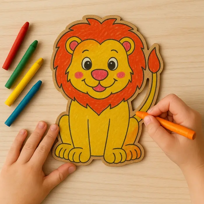Sevimli Aslan Ahşap Boyama Figürü – Okul Öncesi DIY Etkinlik ve Sanat Aktivitesi