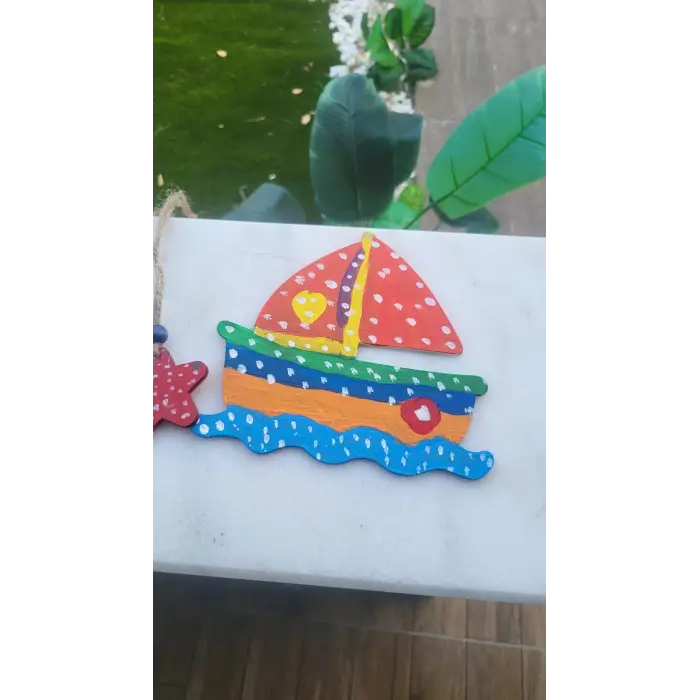 Sevimli Gemi Ahşap Boyama Aktivite Sanat 15 cm x 14 cm