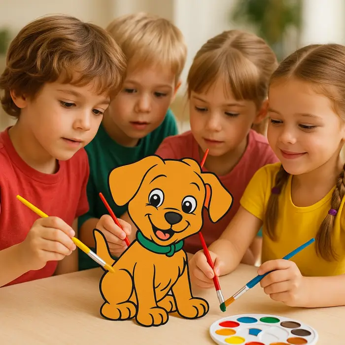 Sevimli Köpek Ahşap Boyama Figürü – Okul Öncesi DIY Etkinlik ve Sanat Aktivitesi