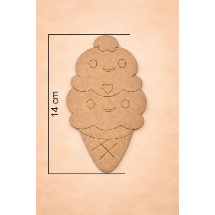 Sevimli Külah Dondurma Ahşap Boyama 14 cm x 8 cm