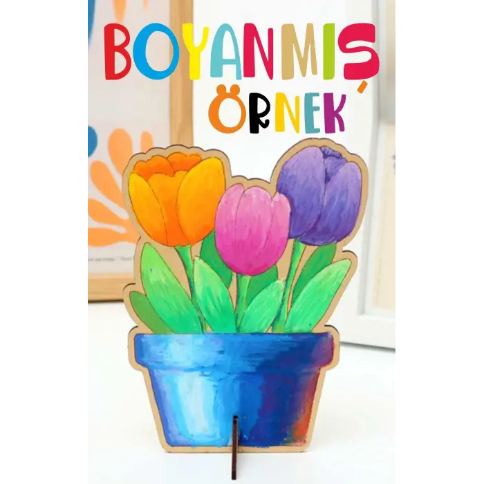 Sevimli Laleler Saksıda Boyama Aktivite Sanat Okul Öncesi Anaokulu Kreş Etkinlik 13x10 cm