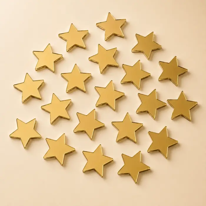 Yıldız Kendinden Yapışkanlı Pleksi Mozaik Ayna – Gold ve Gümüş, 1,5–6 cm