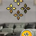 16 Adet Ahşap Desenli Su Damlası Dekoratif Ayna Seti, Gold Pleksi Ayna
