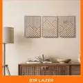 3 Adet Rustik Boho Ahşap Duvar Sanatı - Geometrik Dağ ve Güneş Heykelleri, 3lü Set