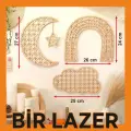 Boho Ahşap Gökkuşağı Ay Yıldız Bulut Süsleri Hazeran Rattan Duvar Dekorasyonu Çocuk Odası Duvar Süsü