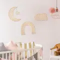 Boho Ahşap Gökkuşağı Ay Yıldız Bulut Süsleri Hazeran Rattan Duvar Dekorasyonu Çocuk Odası Duvar Süsü