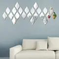Dekoratif Su Damlası Ayna Pleksi Gümüş Aynalı Duvar Dekoru (6x10cm) 12li Paket